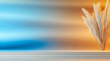 Elegant display of pampas grass against a gradient blue and orange background, creating a serene atmosphere photo