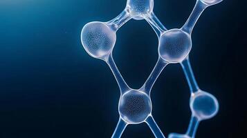 Close-up view of molecular structure showcasing interconnected atoms against a blue background photo