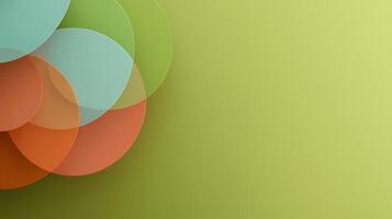 Abstract composition of overlapping colorful circles on a soft green background photo