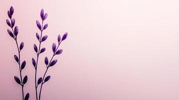 Delicate purple plant branches against a soft pink background, creating a serene atmosphere photo