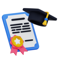 uma graduação boné e diploma certificado 3d ícone png