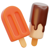 Two ice cream pops with chocolate and caramel on them png