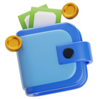 Wallet icon with money and coins 3D icon png
