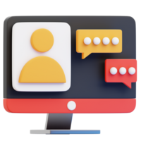 A computer screen with a chat bubble icon and a person png