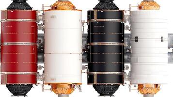 Detailed view of a multi-colored spacecraft module showcasing engineering design and technology photo