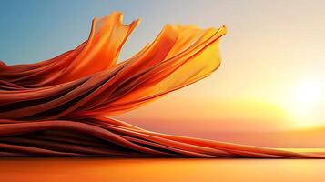 Flowing orange fabric against a vibrant sunset, creating a serene and dynamic atmosphere photo