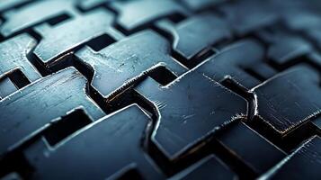 Close-up of an intricate metallic texture showcasing interlocking patterns and reflections photo