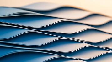 Close-up of layered blue paper waves creating a dynamic texture against a soft background photo