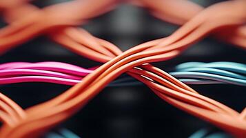Close-up view of intertwined colorful cables showcasing intricate patterns and textures photo