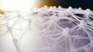Close-up view of a translucent, intricate web-like structure illuminated by soft light photo