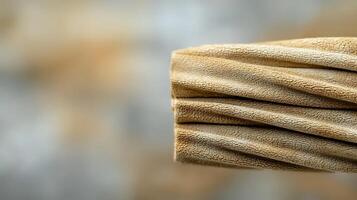Close-up of textured fabric with soft folds against a blurred warm background photo