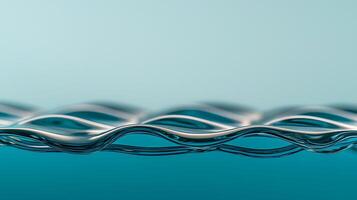 Close-up of undulating metal mesh reflecting light over a serene turquoise background photo