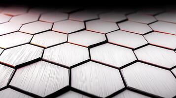 Close-up view of a geometric hexagonal pattern with textured surfaces in a gradient background photo