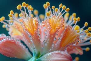 Vibrant flower covered in dew drops, macro photography .. photo