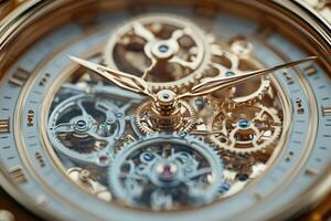 Golden watch movement showing precise engineering and timekeeping photo