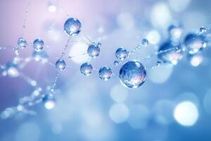 Dew drops creating a network on a spiderweb in blue and pink pastel colors photo