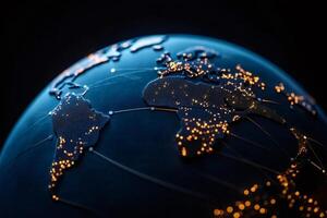 Planet earth rotating showing global connections and data flowing photo