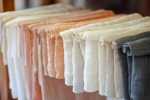 Linen fabric display in various natural colors photo