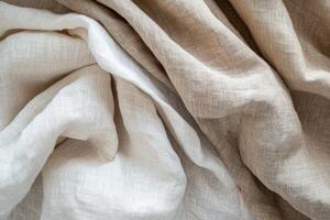 Soft linen fabric in natural tones with textured drape photo
