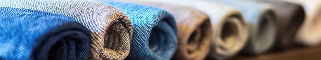 Beautifully rolled linen fabrics in various colors photo