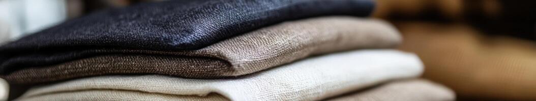 Linen fabric in various colors stacked neatly on display photo