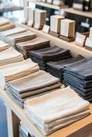 Linen fabric displayed in a vibrant shop setting photo