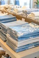 Linen fabric displays in a modern retail space photo