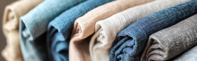 Linen fabric rolls in various shades on display photo