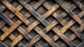 Decorative brick wall forming crisscross pattern with rustic charm photo