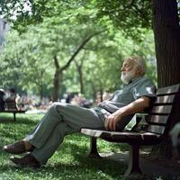 A man sitting on a bench in a park photo