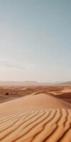 Desert landscape with sand dunes and mountains photo