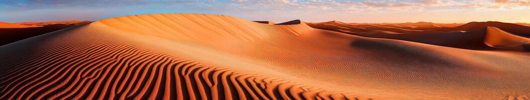 The desert at sunset with sand dunes and mountains photo