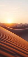 The sun is setting over the desert in this image photo