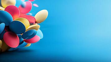 Colorful assorted round shapes scattered against a vibrant blue background, ideal for design use photo