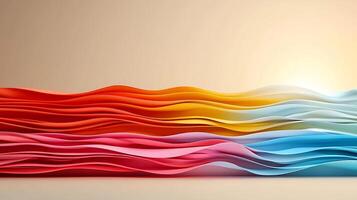 Colorful waves of paper-like texture flowing in a gradient from red to blue, creating a serene backdrop photo