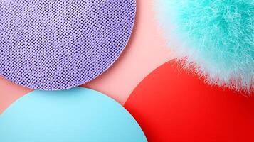 Colorful abstract composition featuring textured circles and fluffy elements on a pastel background photo