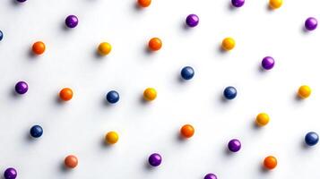 Colorful arrangement of spherical objects on a white surface, creating a vibrant pattern photo