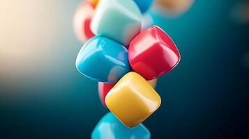 Colorful plastic cubes suspended in mid-air against a soft gradient background, creating a playful atmosphere photo