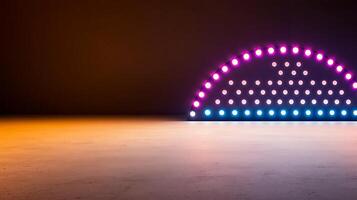 Colorful LED lights forming a semi-circle on a smooth floor, creating a vibrant atmosphere photo