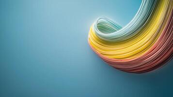 Colorful flowing ribbons of light in a serene blue background, creating an abstract visual effect photo