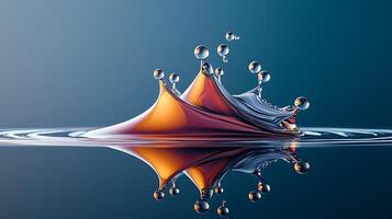 Colorful water splash with droplets reflecting light, creating a dynamic visual effect photo