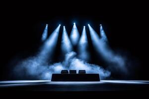 Empty stage illuminated by spotlights with smoke effect photo