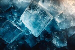 Ice cubes piled up creating a refreshing cool background photo