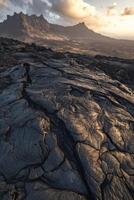 Majestic lava flow at sunset near an active volcano landscape photo