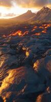 A lava field with orange and yellow lava photo