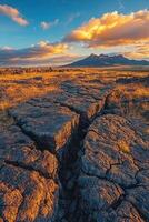 A crack in the ground in the middle of a field photo