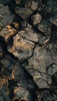 A close up of a rock wall with some black and white rocks photo