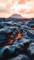 Lava flows at sunset on a lava field photo