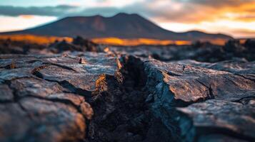 A close up of a mountain at sunset photo