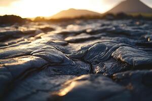 A close up of a lava flow on the ground photo